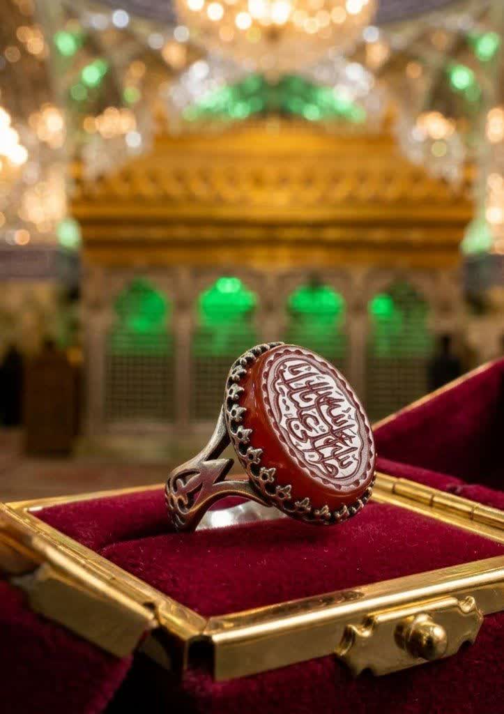 انگشتر آلیاژی باسنگ عقیق قرمز حکاکی صل الله علیک یا اباعبدلله کد 5332