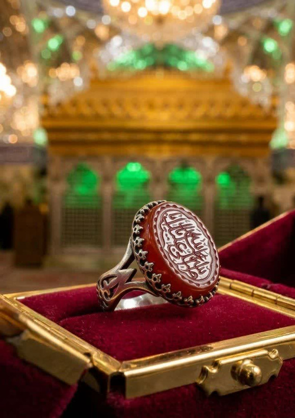 انگشتر آلیاژی باسنگ عقیق قرمز حکاکی صل الله علیک یا اباعبدلله کد 5332