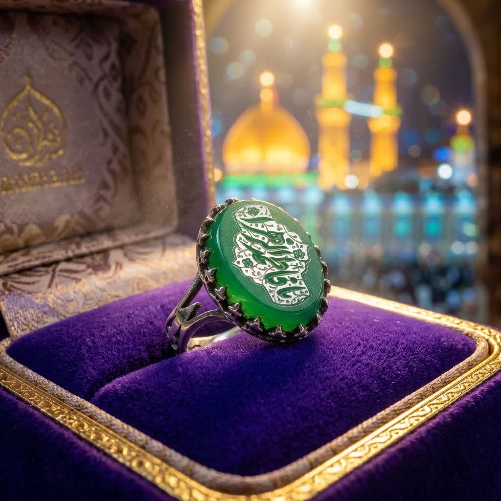 انگشتر آلیاژی باسنگ عقیق سبز حکاکی یافاطمه الزهرا کد 5327