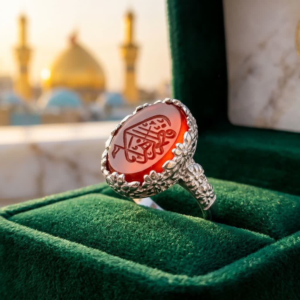 انگشتر نقره زنانه باسنگ عقیق قرمز حکاکی یافاطمه الزهرا کد 5309