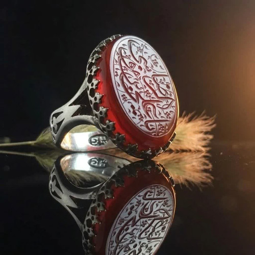 انگشتر آلیاژی عقیق قرمز مردانه یا علی بن موسی الرضا کد 5063
