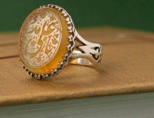 انگشتر آلیاژی عقیق زرد مردانه حکاکی یا علی | رکاب آلیاژی خاص و چشمگیر کد 5038