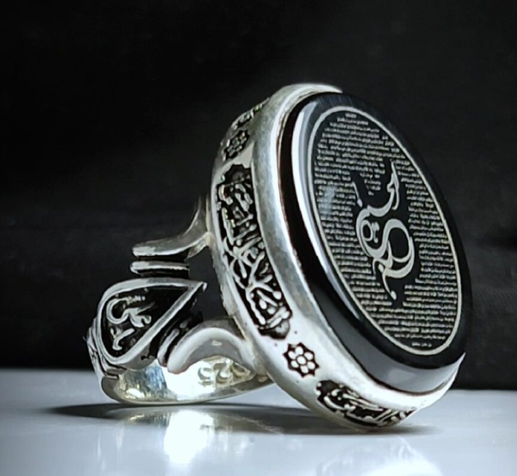 انگشتر باسنگ عقیق مشکی باحکاکی زیارت عاشورا رکاب چهارسلام کد 1369