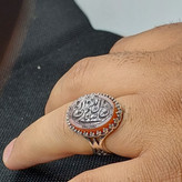 انگشتر نقره باسنگ عقیق قرمز حکاکی ذکر صلوات کد 1709