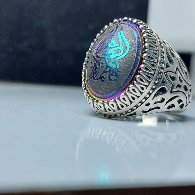 انگشتر نقره باسنگ حدید باحکاکی فاطمه الزهرا کد 1194