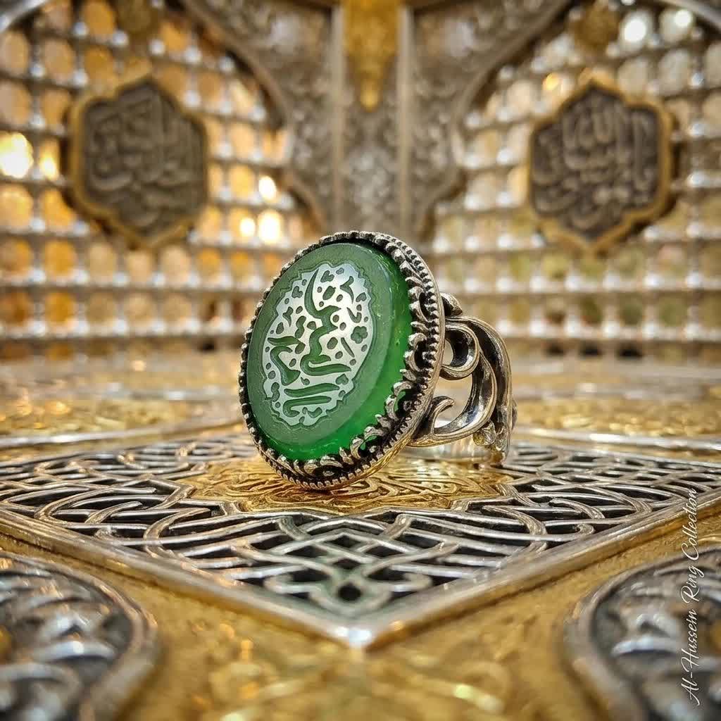 انگشتر عقیق سبز مردانه با حکاکی «یا ام‌البنین» | ترکیب اصالت، انرژی مثبت و شکوه معنوی  کد 5007