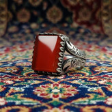 انگشتر عقیق قرمز مردانه با ذکر رکاب لافتی الا علی لا سیف الا ذوالفقار کد 4185