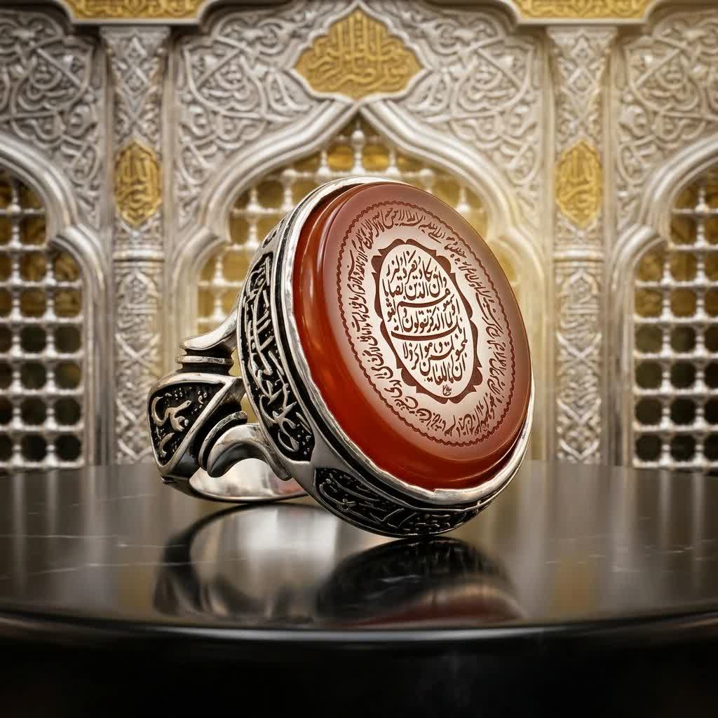 انگشتر نقره عقیق قرمز مردانه با حکاکی وان یکاد و آیت الکرسی | ترکیب زیبایی، اصالت و محافظت معنوی  کد 5010