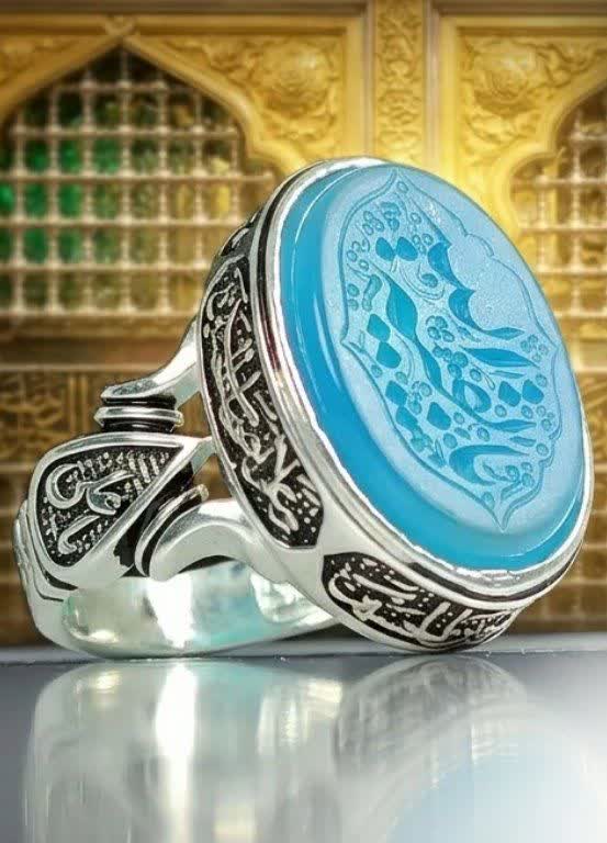انگشتر عقیق آبی مردانه با رکاب چهار سلام | انتخابی خاص برای استایل متفاوت  کد 4225