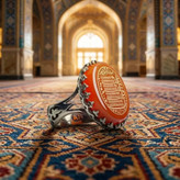 انگشتر عقیق قرمز چهار قل؛ ترکیبی از جذابیت مردانه، اصالت معنوی و شکوهی که نگاهها را متوقف میکند کد 4200