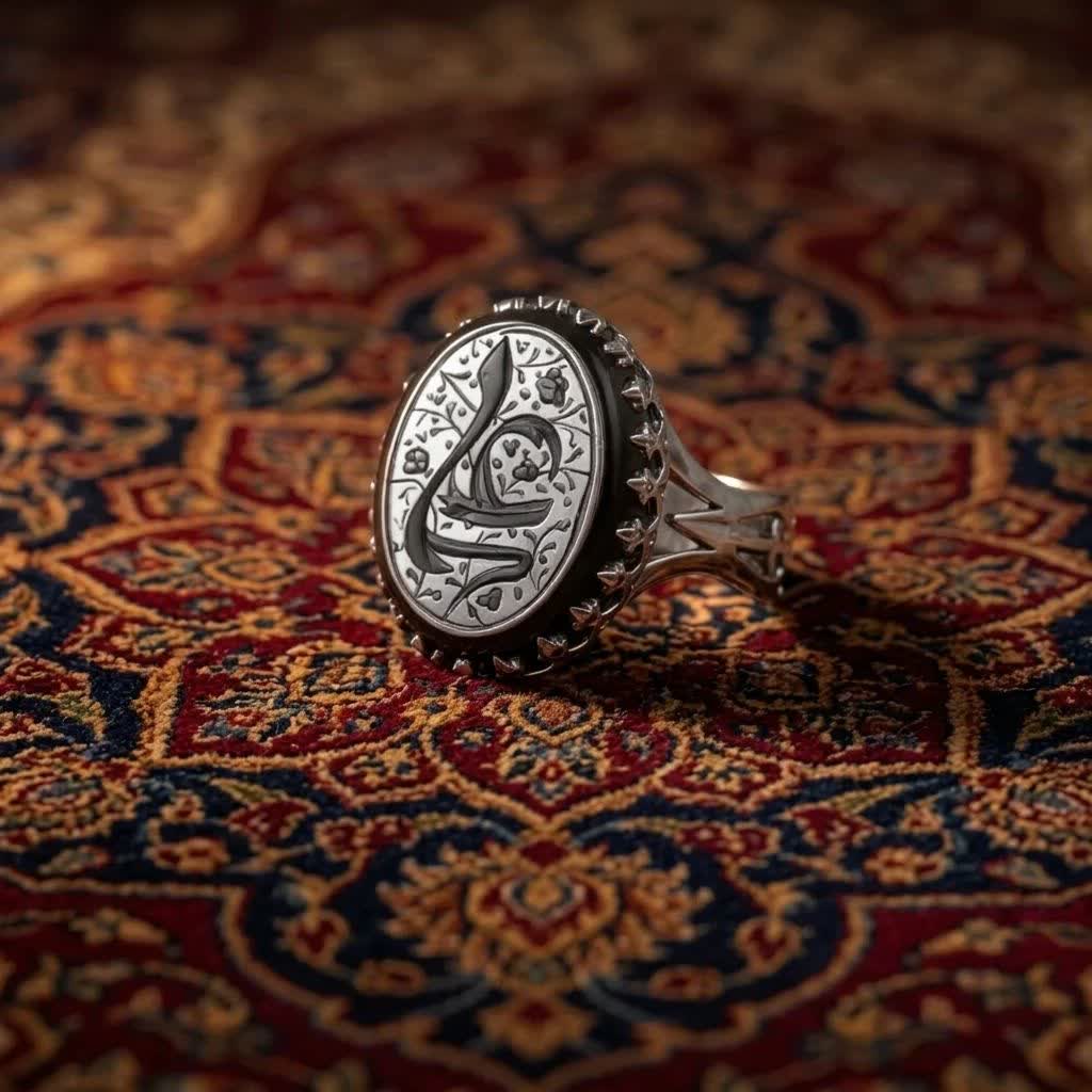 انگشتر عقیق مشکی مردانه با حکاکی علی (علیه‌السلام) و رکاب نیزه؛ شکوه، قدرت و اصالت در یک نگاه  کد 4194