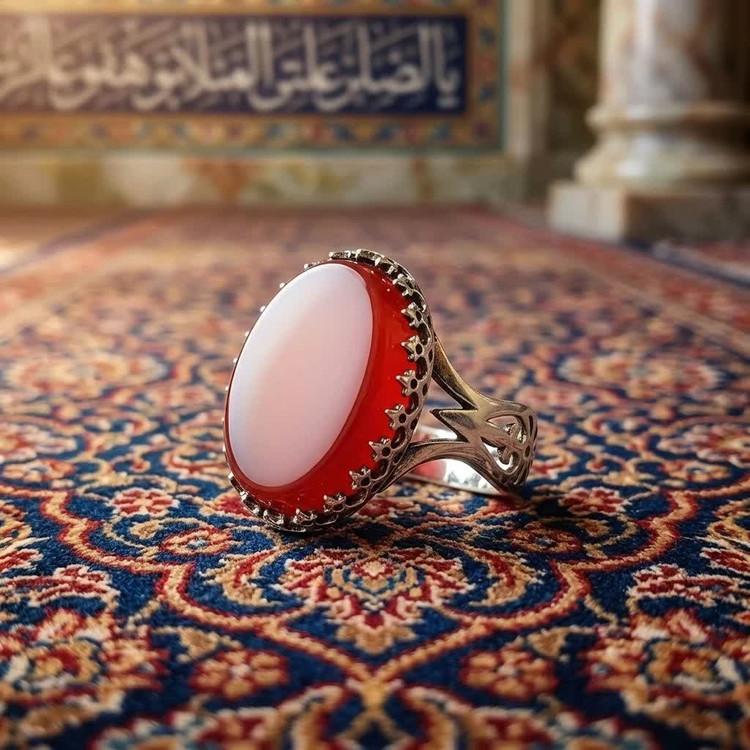 خرید انگشتر عقیق قرمز مردانه با رکاب نیزه | نماد قدرت، جذابیت و شکوه مردانه کد 4184
