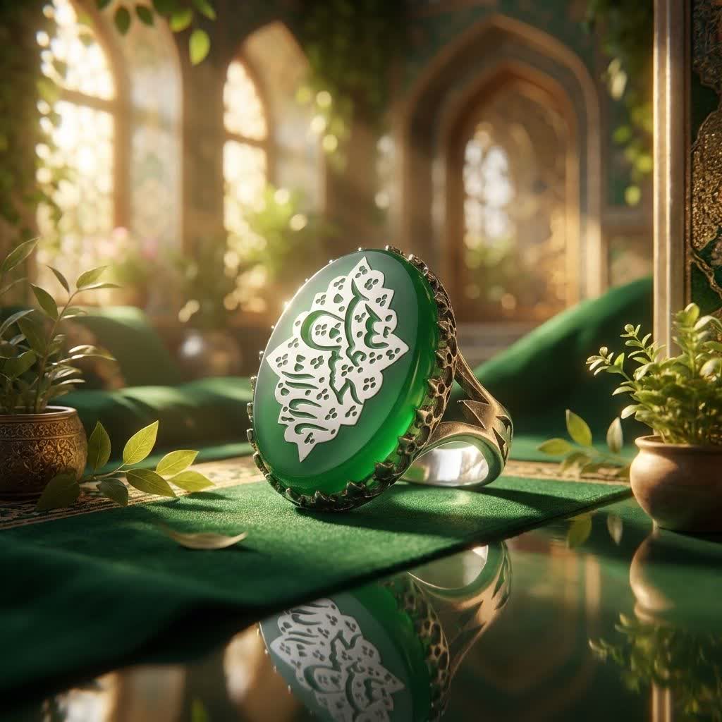 انگشتر آلیاژی عقیق سبز مردانه | حکاکی یا اباعبدلله الحسین  کد 4159