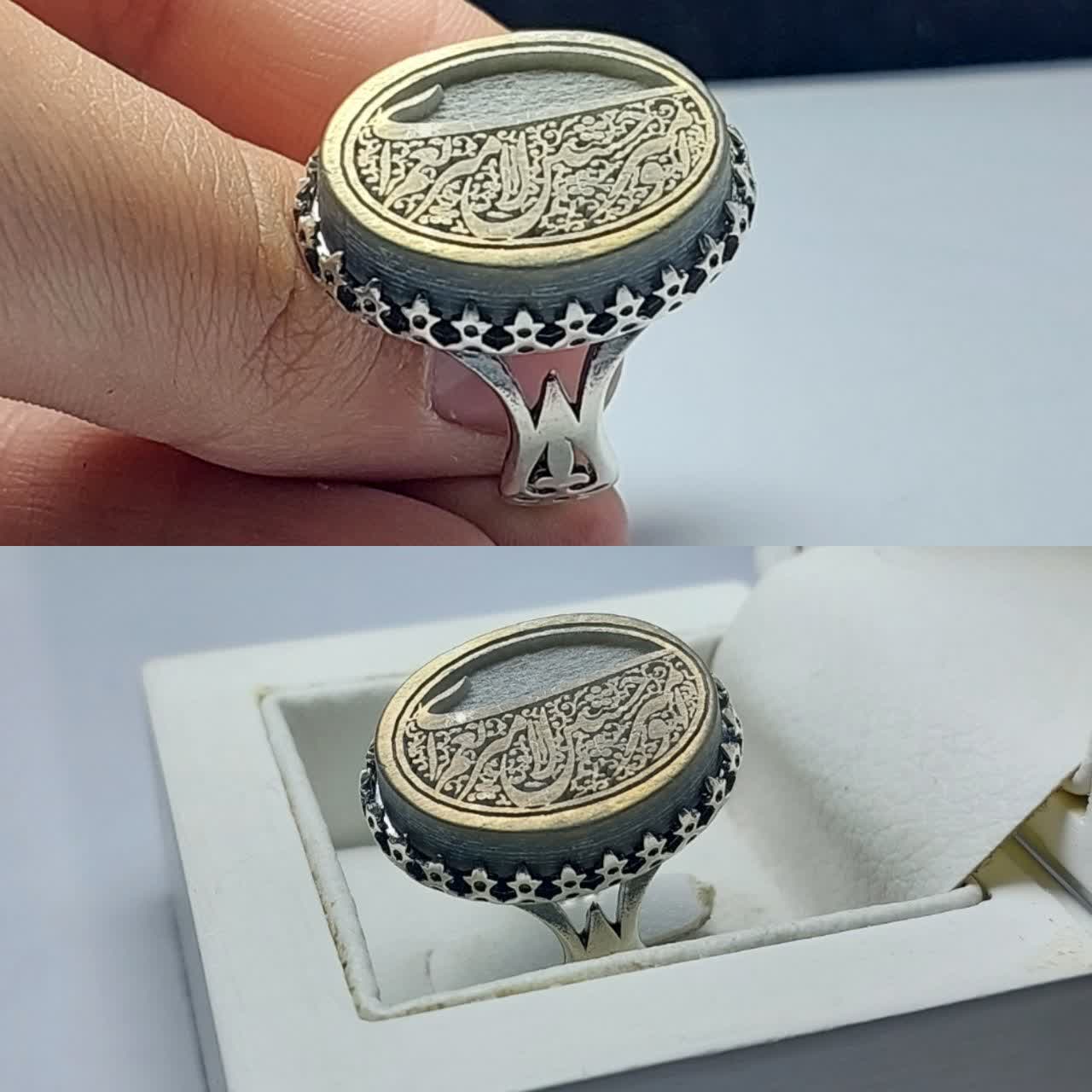 انگشتر یشم با حکاکی امیری حسین ونعم الامیر رکاب آلیاژی باکیفیت  کد 3826