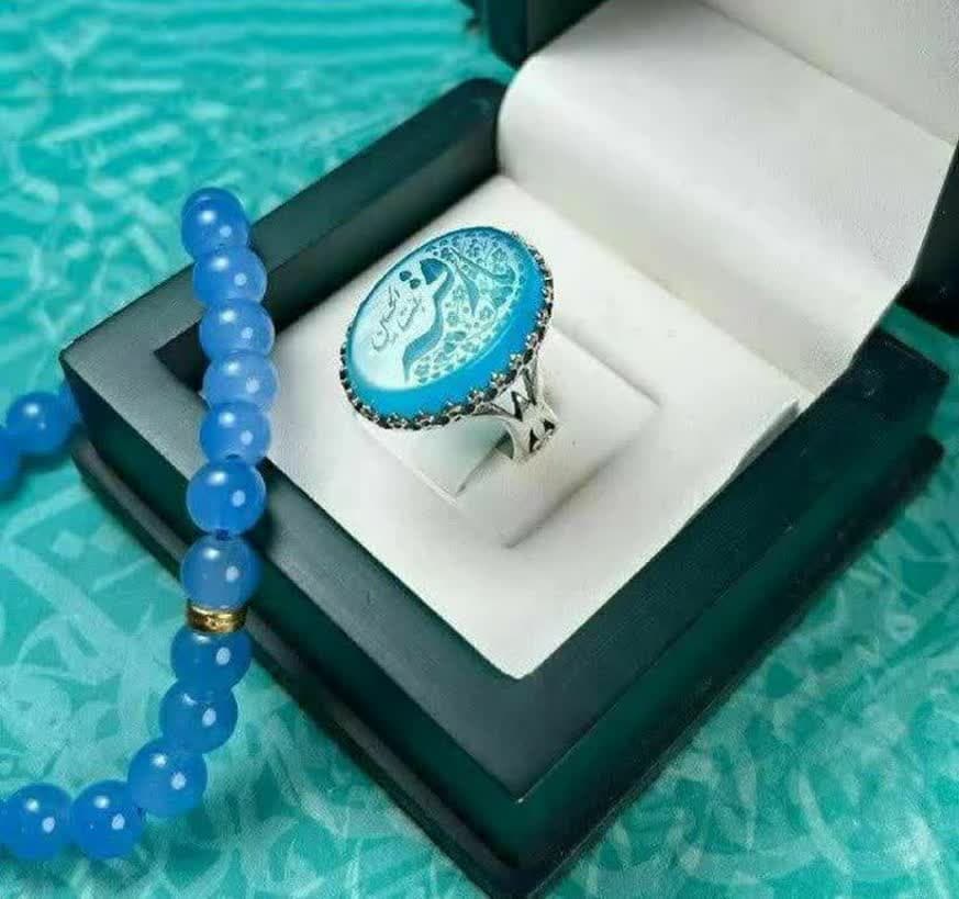 انگشتر عقیق آبی مردانه با حکاکی یا رقیه بنت الحسین (سلام الله علیها)  کد 3824
