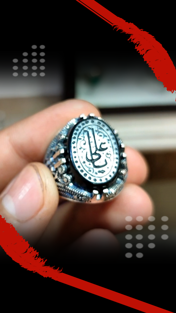 انگشتر عقیق مشکی حکاکی یاعلی | خرید انگشتر نقره عقیق مشکی مردانه خاص  کد 2237