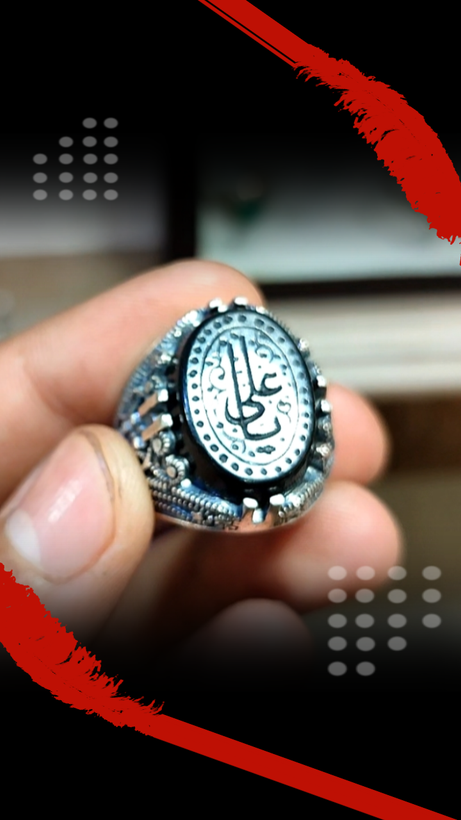 انگشتر عقیق مشکی حکاکی یاعلی | خرید انگشتر نقره عقیق مشکی مردانه خاص کد 2237