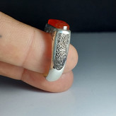 خرید انگشتر عقیق پرتقالی خطی با حکاکی یاحسین (ع)؛ طرح کپسولی خاص کد 1873