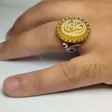 خرید انگشتر عقیق زرد مردانه طرح اشک (متبرک به نام امام رضا ع) کد 1861