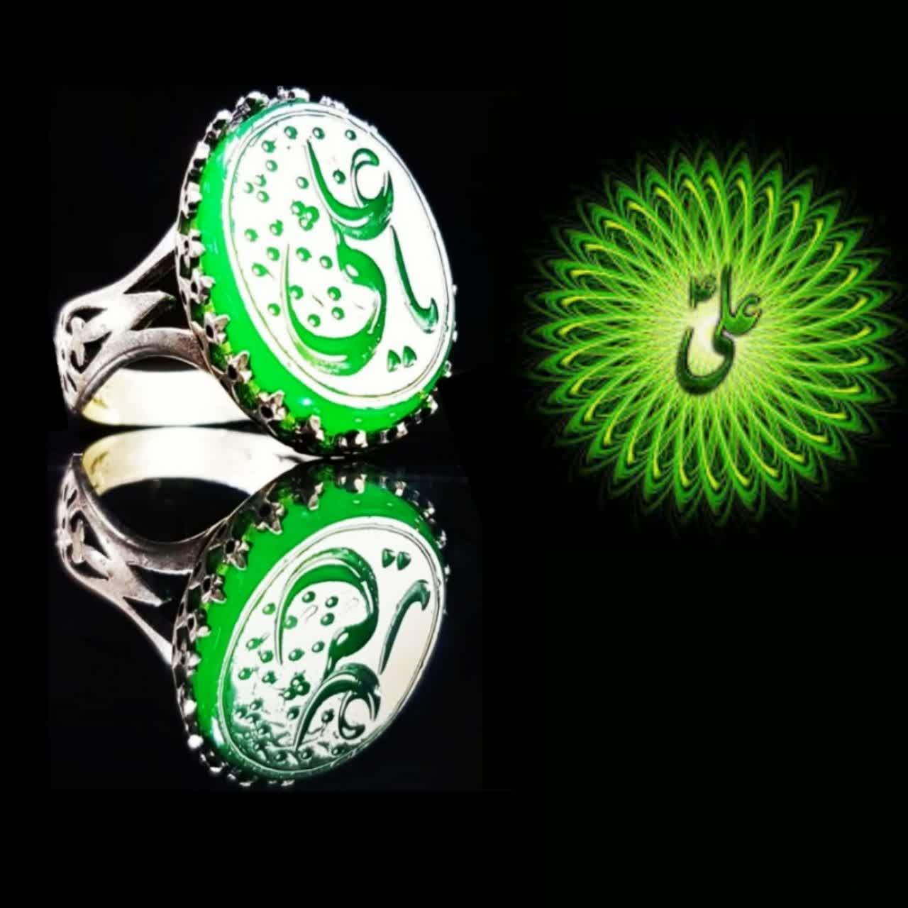 خرید انگشتر عقیق سبز خطی با نقش «یا علی»؛ نماد قدرت و ولایت کد 4229