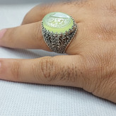 انگشتر عقیق سبز مردانه "عهد انتظار" – متبرک به نام "یا مهدی (عج)" کد 1823