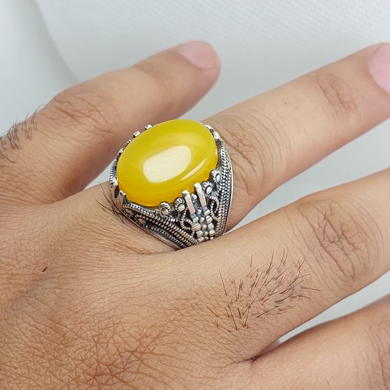 انگشتر نقره باسنگ عقیق زرد  کد 1743
