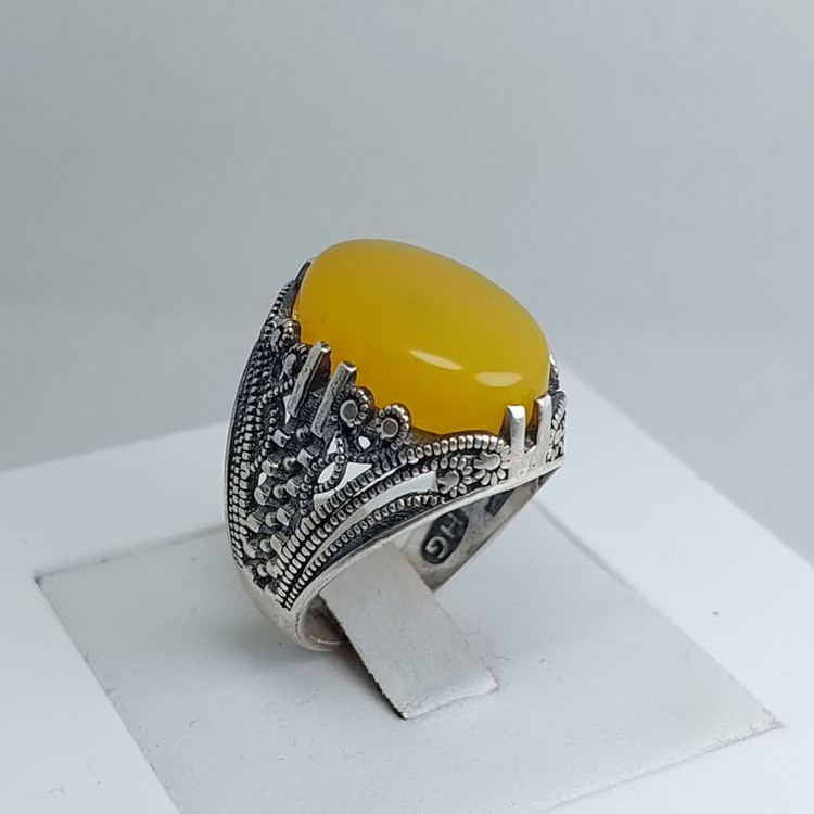 انگشتر نقره باسنگ عقیق زرد کد 1743