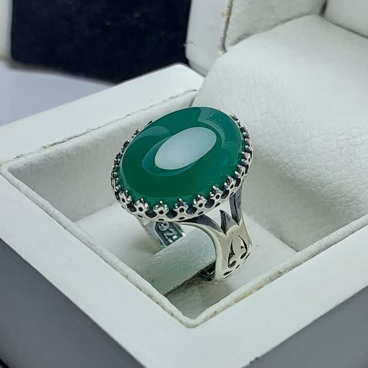 انگشتر نقره باسنگ عقیق سبز  کد 1559