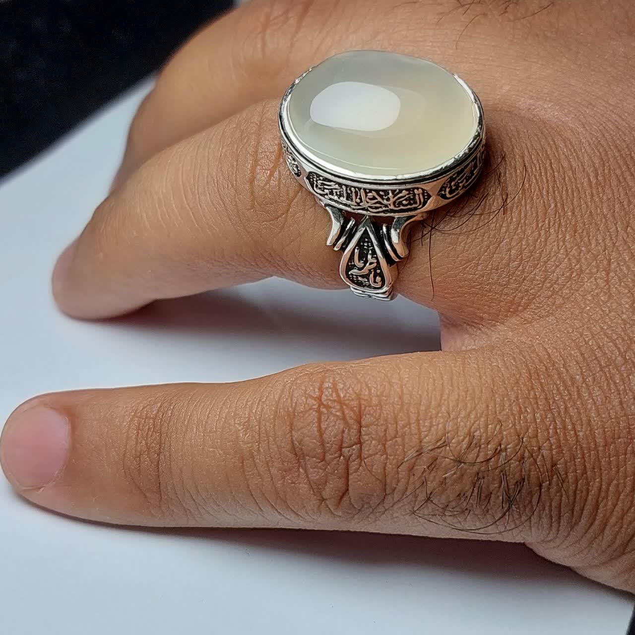 انگشتر نقره با رکاب چهار سلام با سنگ عقیق یمن نباتی کد 1277