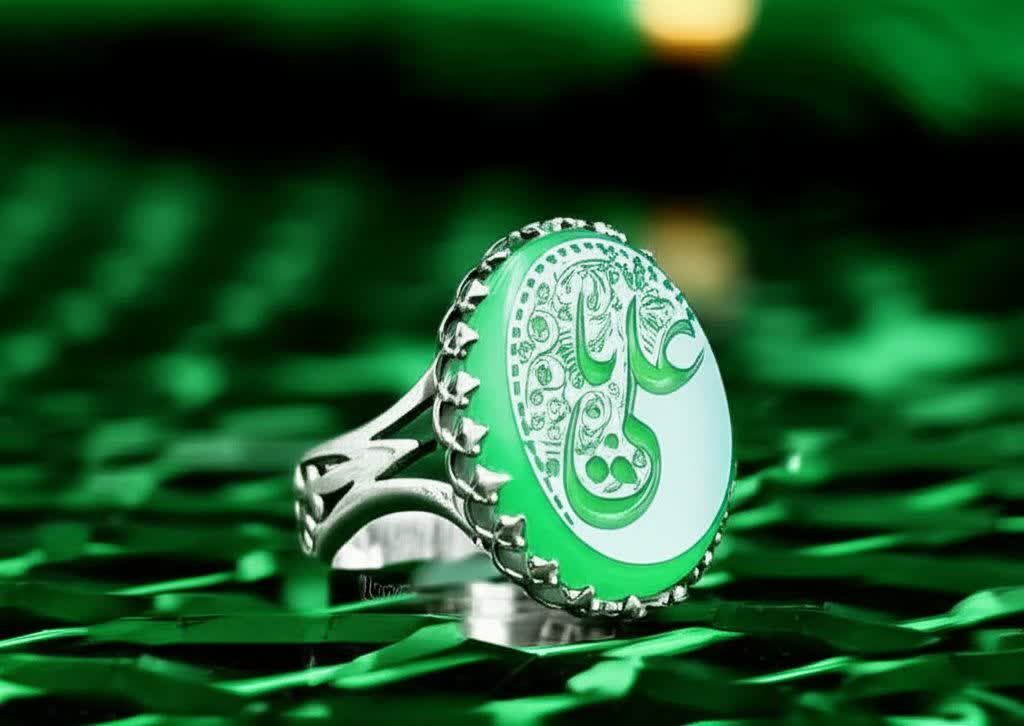 انگشتر نقره با سنگ عقیق سبز باحکاکی یاعلی کد 1311