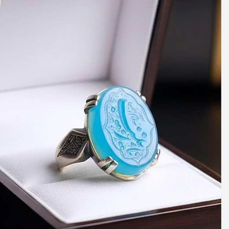 انگشتر نقره عقیق آبی درجه یک کد 853