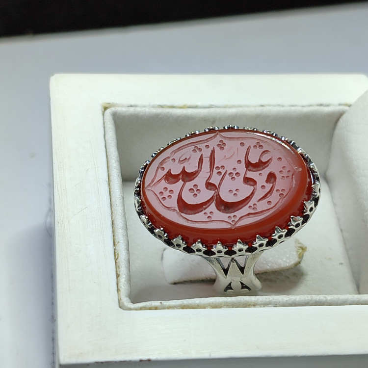 انگشتر عقیق قرمز حکاکی علی ولی الله