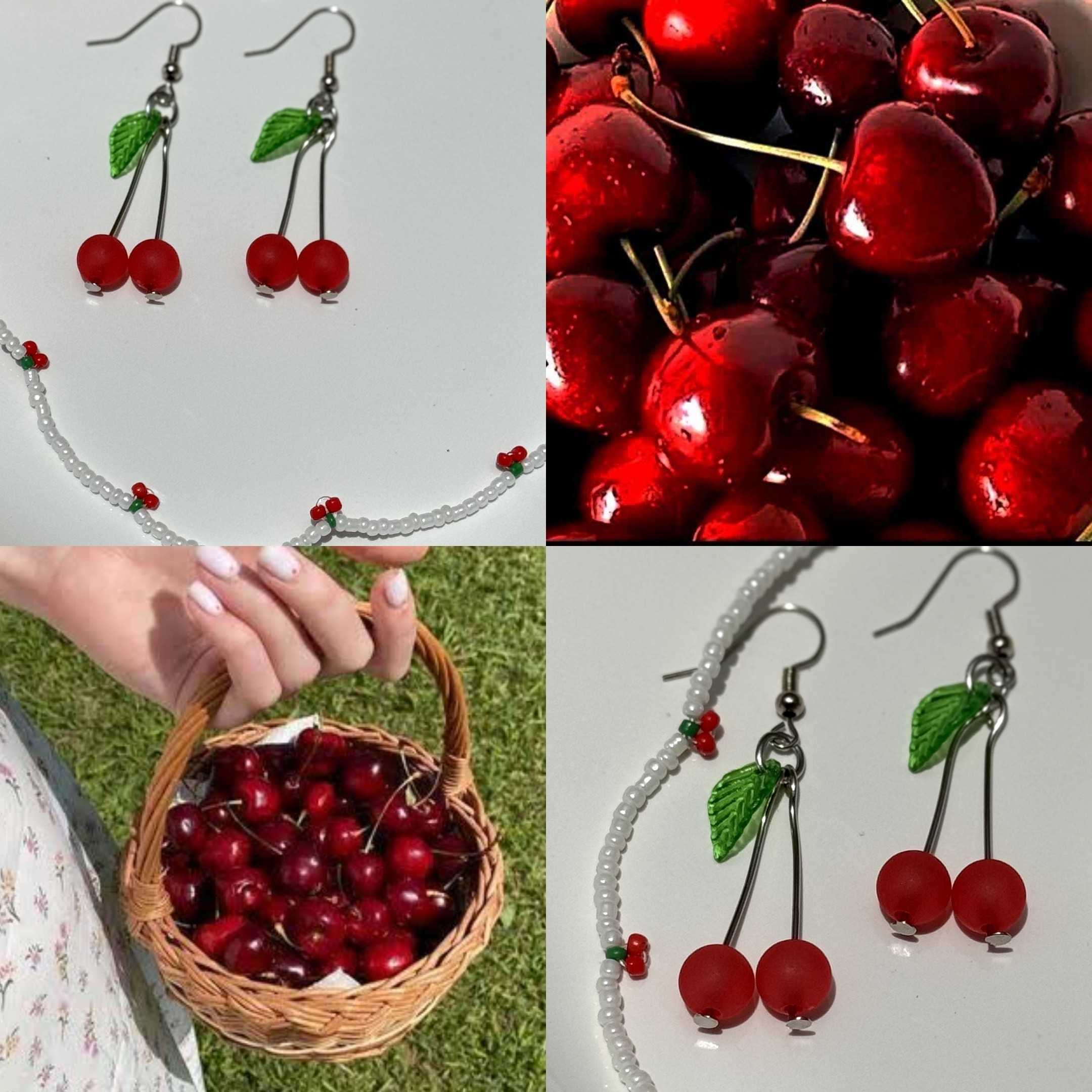 گردنبند گوشواره آلبالو گیلاس وایب پینترستی رویایی