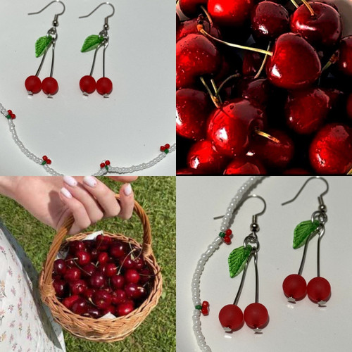گردنبند گوشواره آلبالو گیلاس وایب پینترستی رویایی