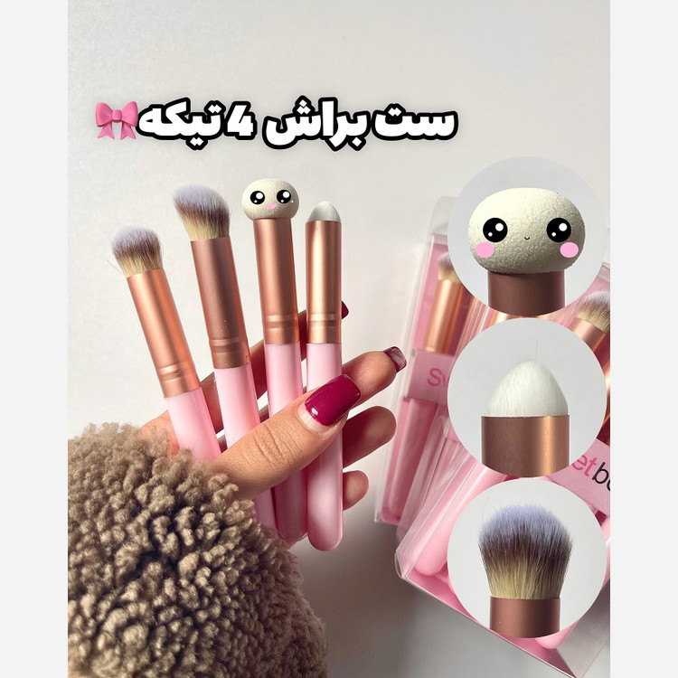 ست براش 4 عددی تخصصی فید میکاپ براش قارچی صورتی بدون ریزش فوق العاده کیوت فانتزی پینترستی