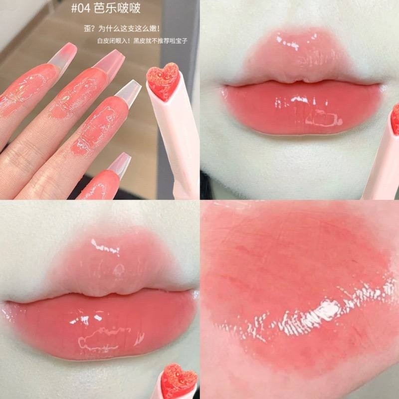 رژ لب قلبی کره ای لیپ پلامپر خیس بهاری گلی خوشبو بالم لب نرم کننده آبرسان مرطوب کننده لبهاکیوت گوگولی مناسب کادو هدیه