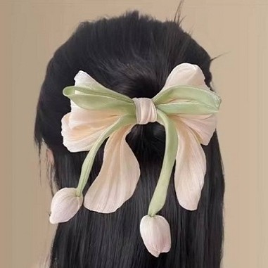 گیره مو پاپیون گل لاله کیوت فانتزی پینترستی اورجینال کره ای خاص مناسب کادو هدیه تومویی خاص مناسب مهمانی وایب جنگل