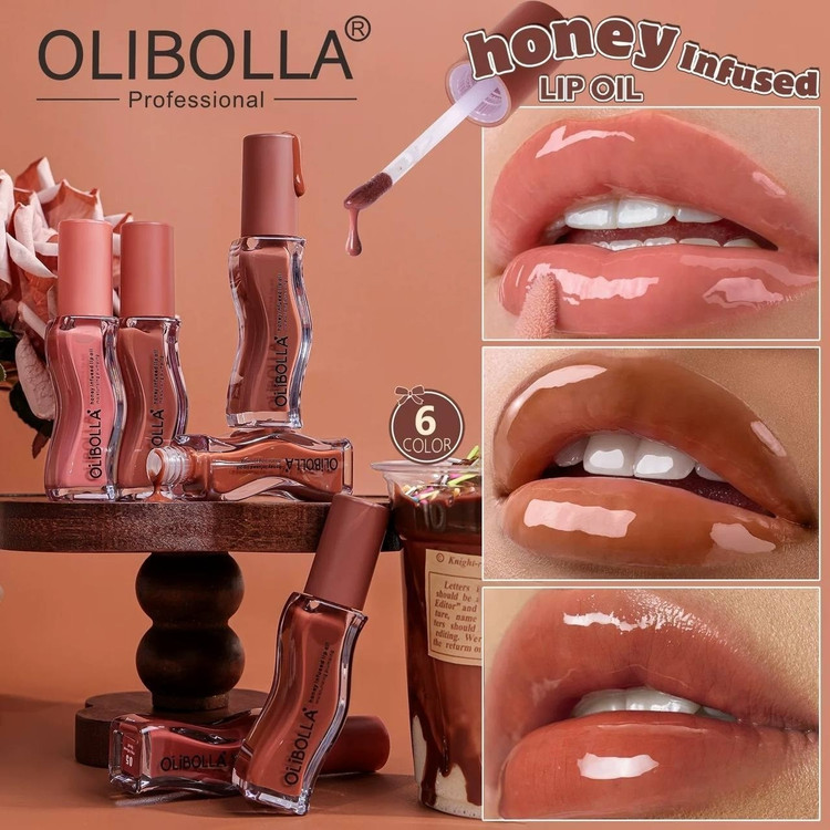 لیپ گلاس دوپ گیسو برند Olibolla پینترستی پرنسسی رنگبندی عالی خوشبو جذاب و دلبر لیپگلاس گیسو قهوه ای شکلاتی نود برق لب