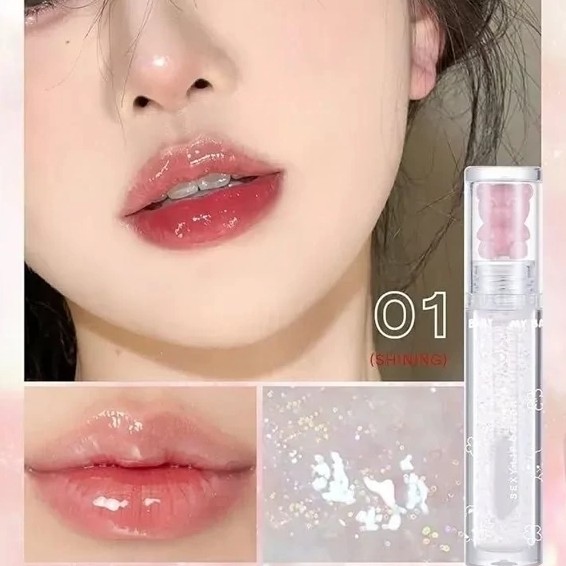 آبرسان لب پاستیل خرس تدی کیوت فانتزی شیشه ای رژ خیس رایحه نعنایی خنک کننده لب تابستانه فانتزی کیوت دخترانه برق لب بالم