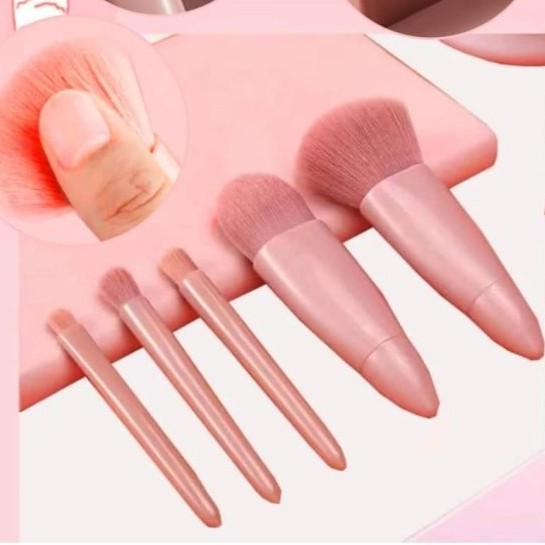 ست براش 5 عددی فانتزی کیوت پاستیلی برای فید پودر فیکس رژلب رژگونه مینی مسافرتی کوچک