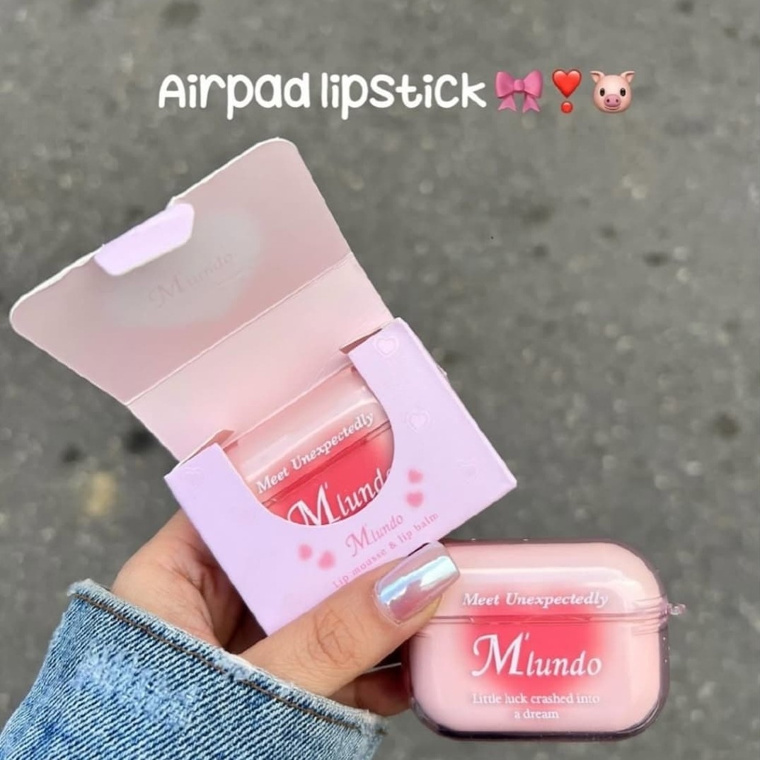 رژ لب ایرپادی فانتزی کیوت دخترانه همراه براش قلبی رژ خیس شیشه ای کره ای و رژ مات مخملی خمیری فانتزی کیوت پینترستی