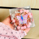 پرایمر عطر جیبی پینترستی پروانه و دستبند سنگ طرح رز کوارتز صورتی کیوت مروارید پرنسسی فانتزی کیوت دخترانه کادوهدیه تولد