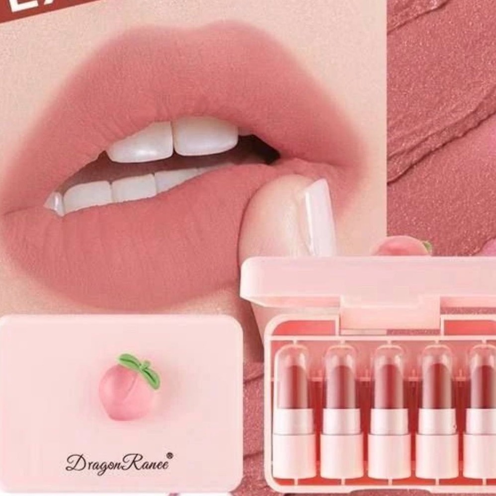 پک رژ لب هلو هویج 5 عددی فانتزی کیوت مات مخملی پیگمنت عالی