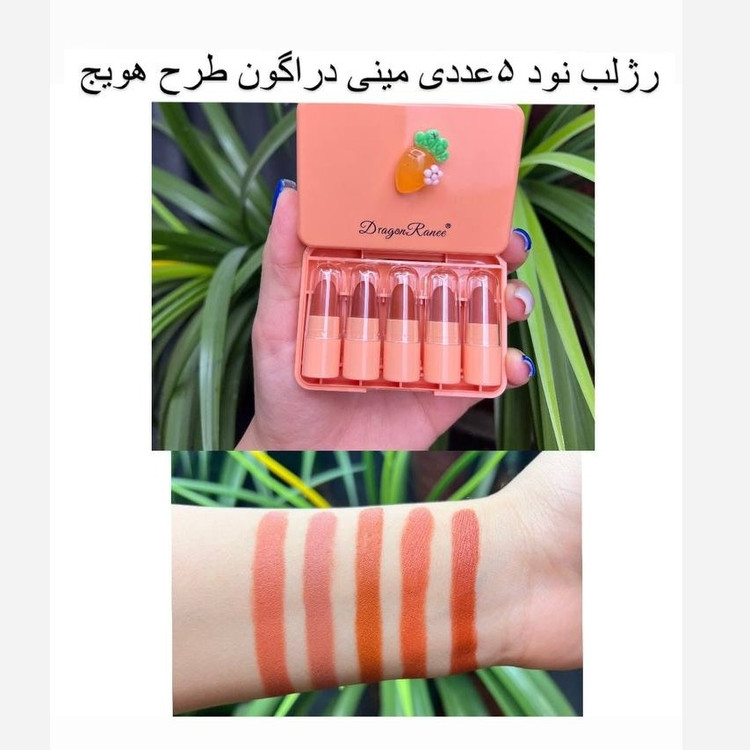 پک رژ لب هلو هویج 5 عددی فانتزی کیوت مات مخملی پیگمنت عالی