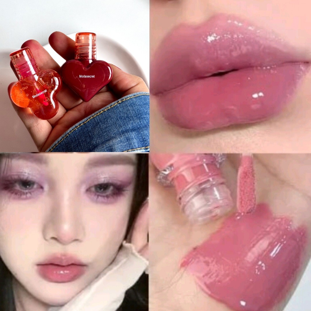 پک 2 عددی رژ لب خیس کره ای همراه برق لب حرارتی کیوت بصورت جفتی رنگبندی جذاب و خاص مات و مخملی پینترستی