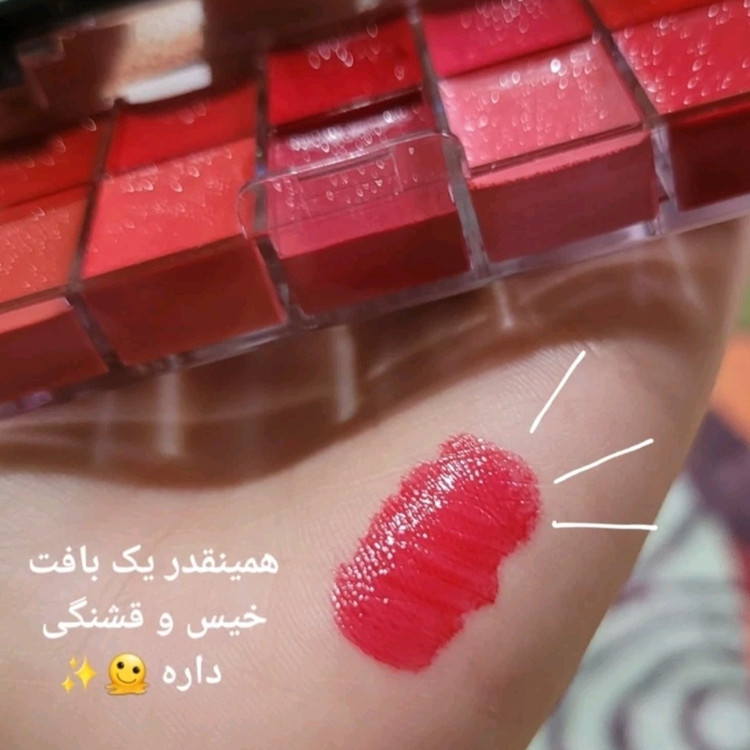 پالت رژ لب کرمی پینترستی مایع خیس بدون سرب پیگمنت عالی رنگدهی بالا و غلیظ همراه براش و آینه فانتزی کیوت دخترانه