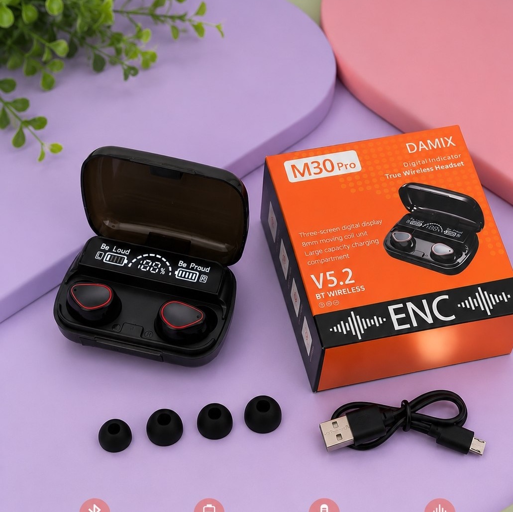 ایرپاد بی سیم دوگوش DAMIX مدل M30 pro تک حسگر لمسی فعال