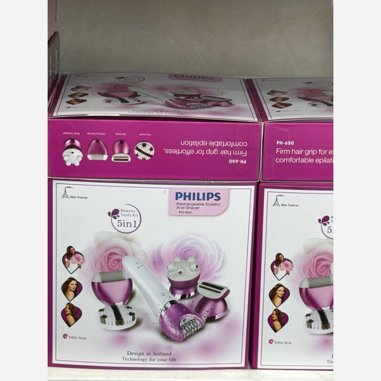اپلیدی 5 کاره فیلیپس هلند مدل PH 650- دارای سری سرامیکی با روکش میکرو 72 موچین حرفه ای همراه با سنگ پا و ماساژور صورت