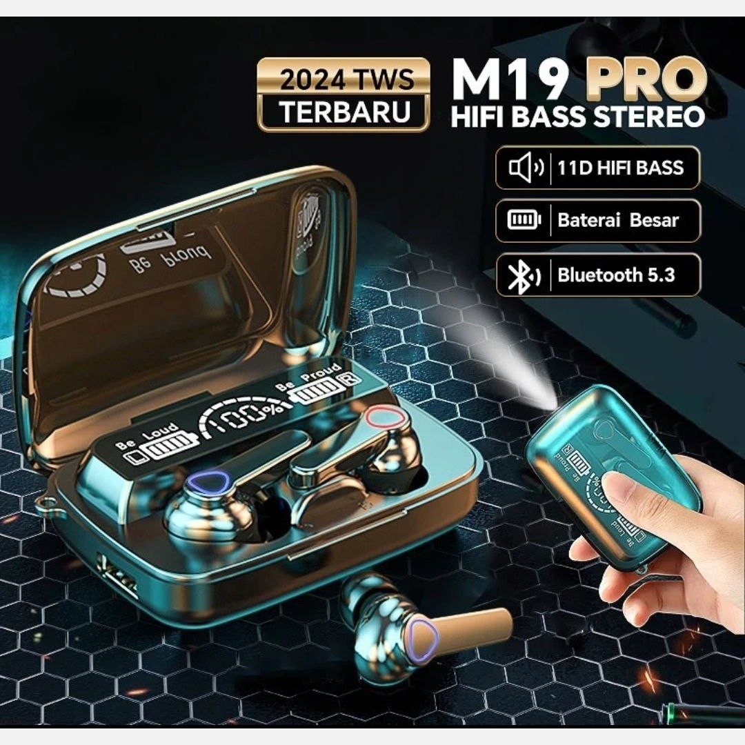 ایرپاد بلوتوثی دارای پاوربانک NEWEST مدل M19 pro داری پیشرفته ترین نسخه بلوتوث 5.3