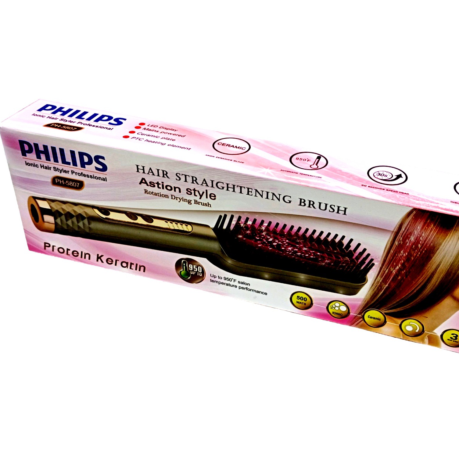 برس حرارتی تیتانیومی فلیپس PHILIPS 5807 جنس دندونه ها تیتانیومی درجه بندی تنظیم دما متناسب با نوع مو صاف کردن مو د